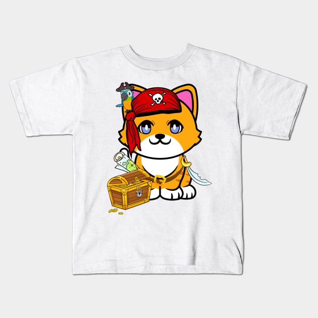 Cute orange cat is a pirate Kids T-Shirt by Pet Station
